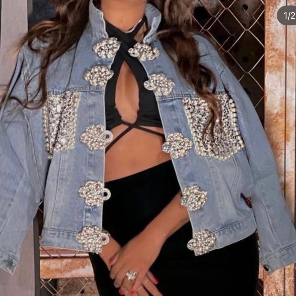 New Denim Jacket Women Heavy Industry Diamond Studded Jacket